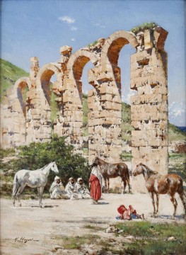Victor Huguet Painting - Halte pres de Aqueduc de Oued Bella Cherchel Algerie Victor Huguet Orientalist